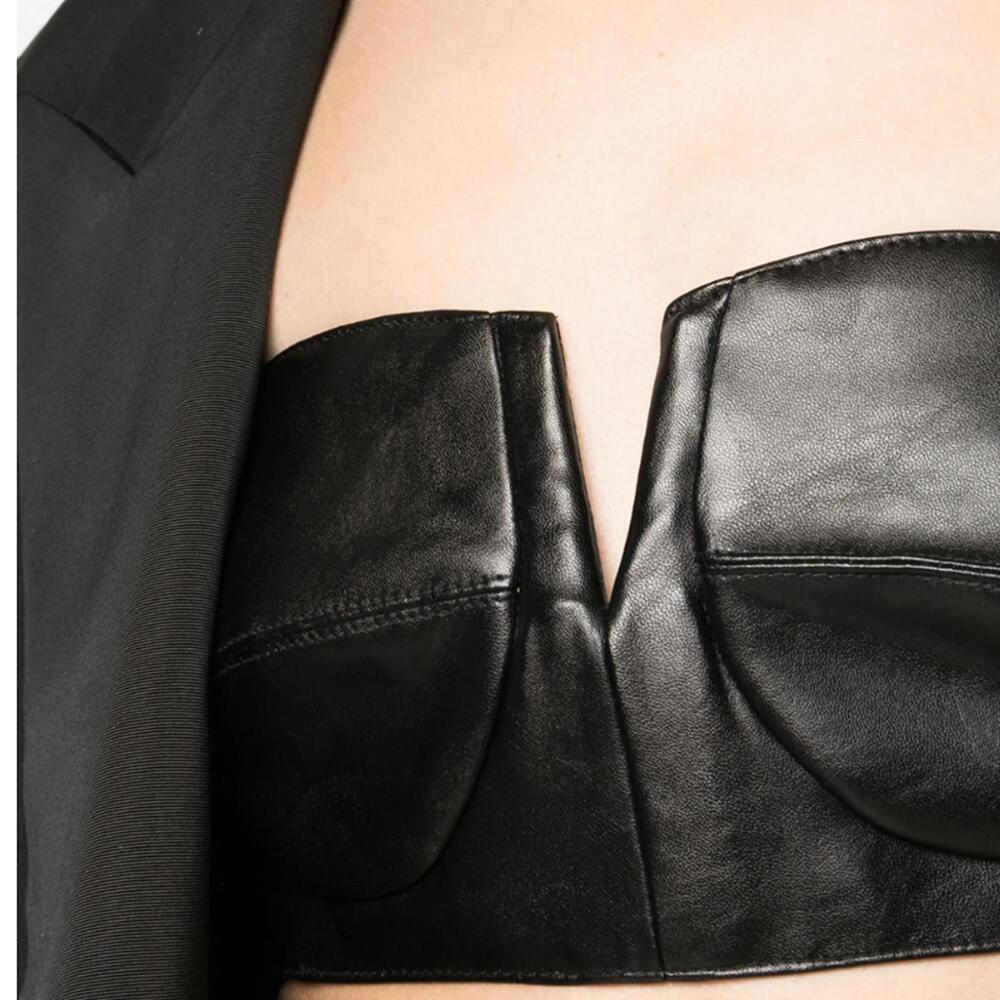RTA Black Leather Noa Bustier Top